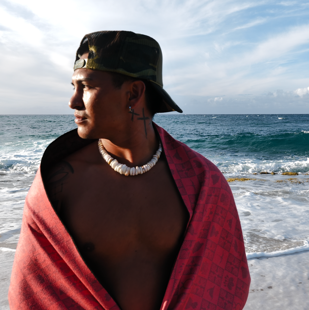 Hawaiian model with Hawaii volcanoes national park microfiber towel by ALAUA